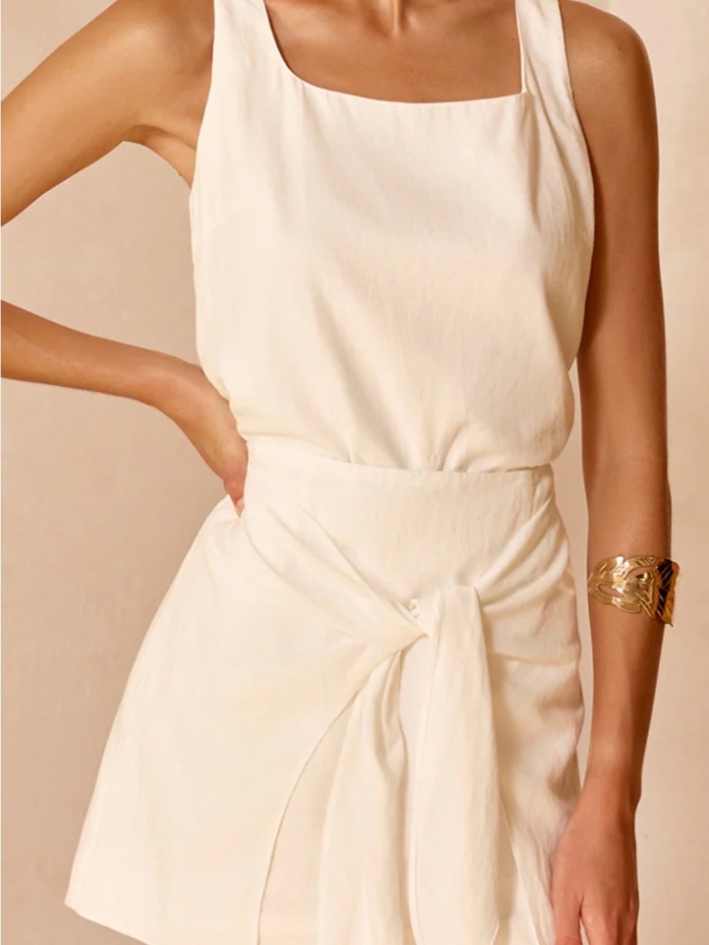Commense Linen Blend Top & Tie Knot Skirt set/ White Size Small